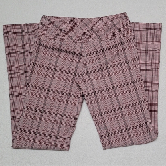 90s Vintage Tracy Evans Gray Pink Plaid Mid Rise Extended Waist Flared Pants S - Picture 8 of 11